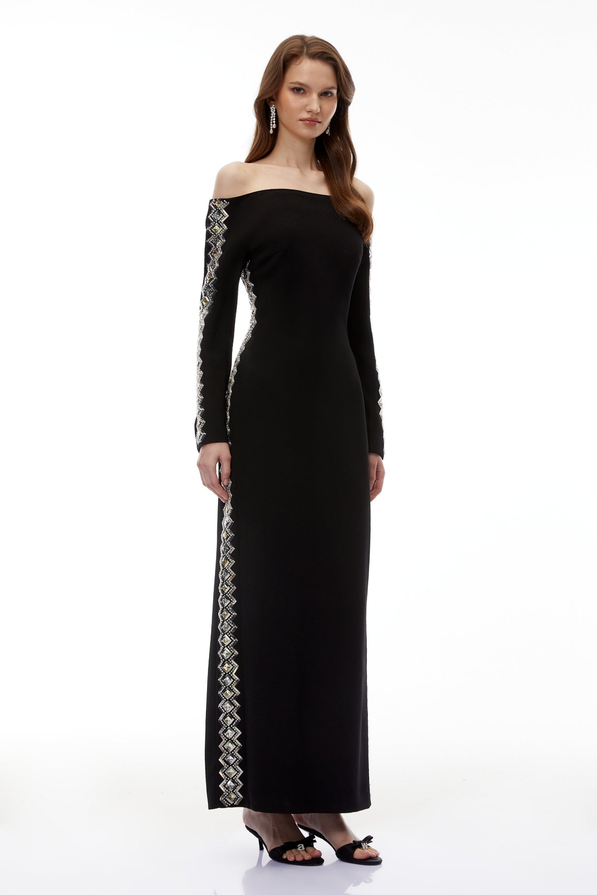 Aurohaya Lorelei Black Off Shoulder Embellished Maxi Dress
