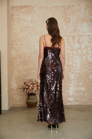 Aurohaya Lucyna Brown V-Neck Sequin Maxi Dress