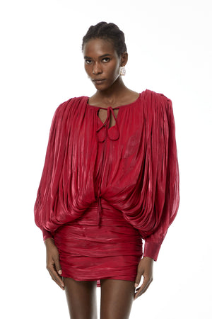 Aurohaya Lumi Red Fully Pleated Mini Dress