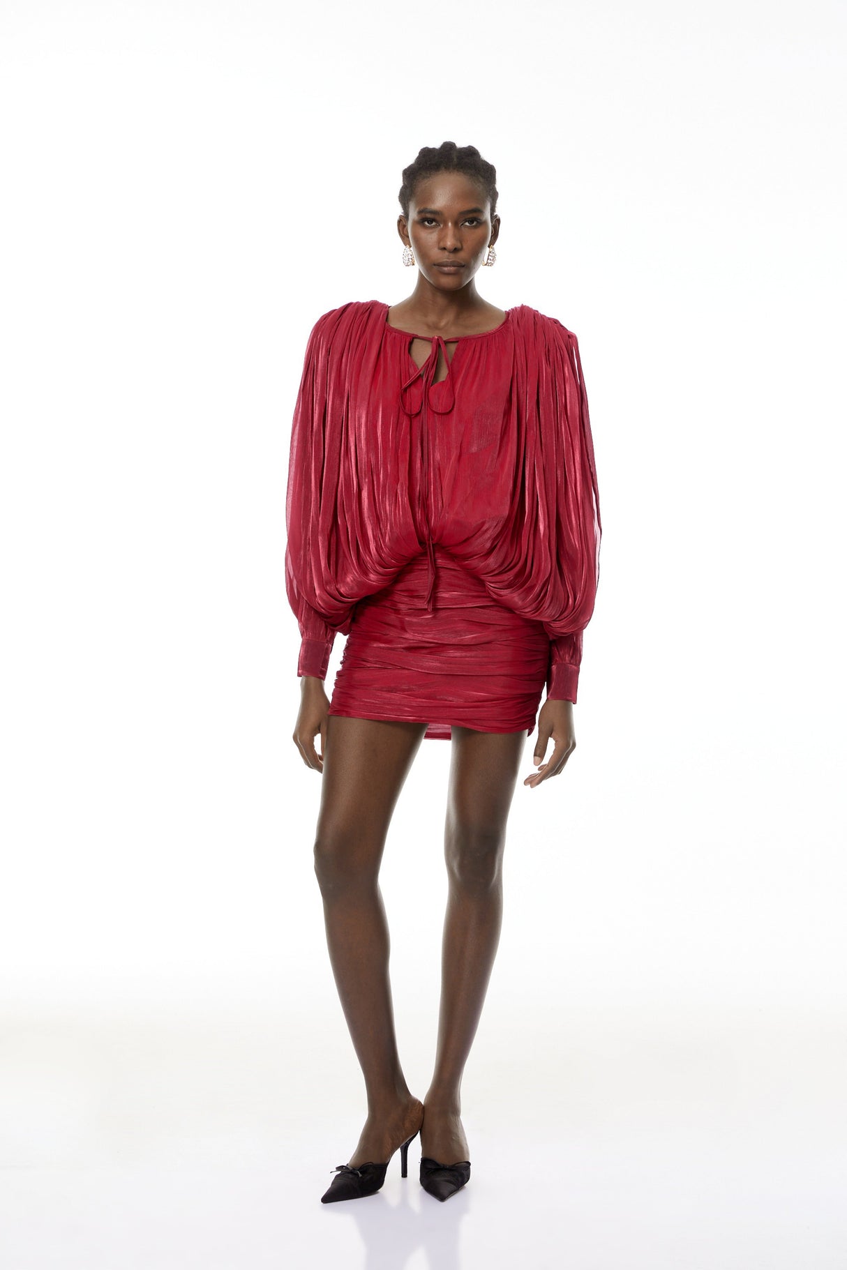 Aurohaya Lumi Red Fully Pleated Mini Dress