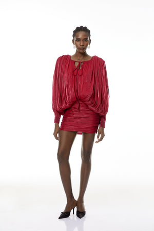 Aurohaya Lumi Red Fully Pleated Mini Dress