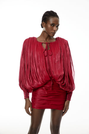 Aurohaya Lumi Red Fully Pleated Mini Dress