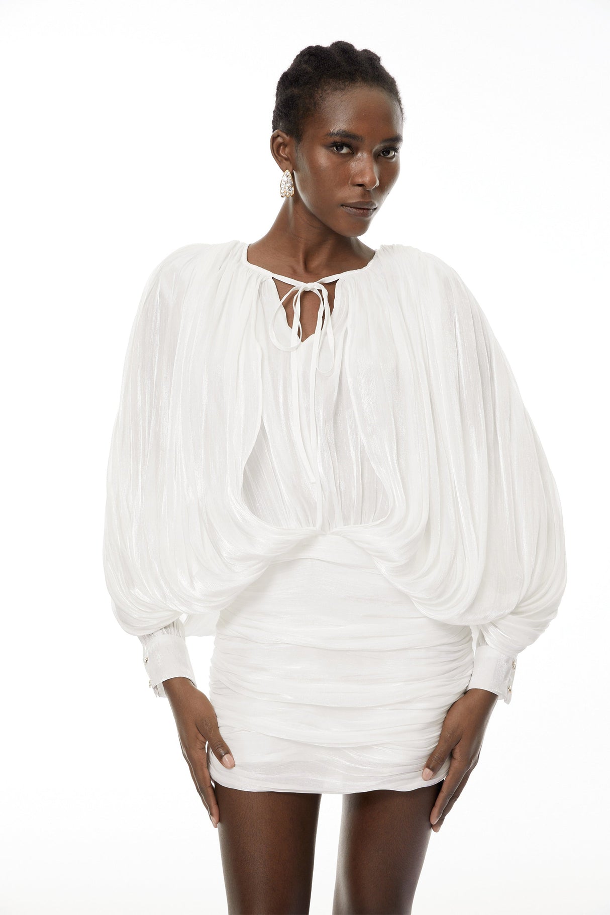 Aurohaya Lumi White Fully Pleated Mini Dress