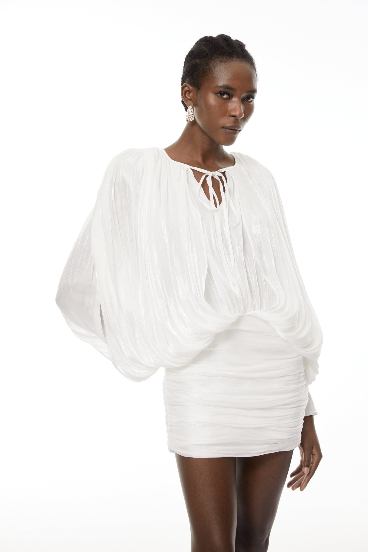 Aurohaya Lumi White Fully Pleated Mini Dress