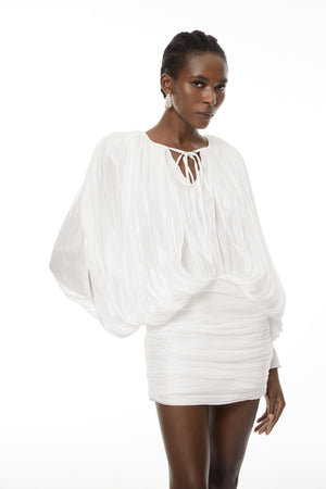 Aurohaya Lumi White Fully Pleated Mini Dress