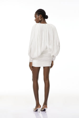 Aurohaya Lumi White Fully Pleated Mini Dress