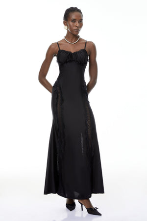 Aurohaya Luminița Black Lace Trim Corset Maxi Dress