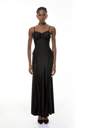 Aurohaya Luminița Black Lace Trim Corset Maxi Dress