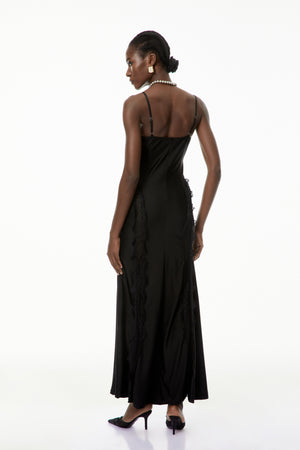 Aurohaya Luminița Black Lace Trim Corset Maxi Dress