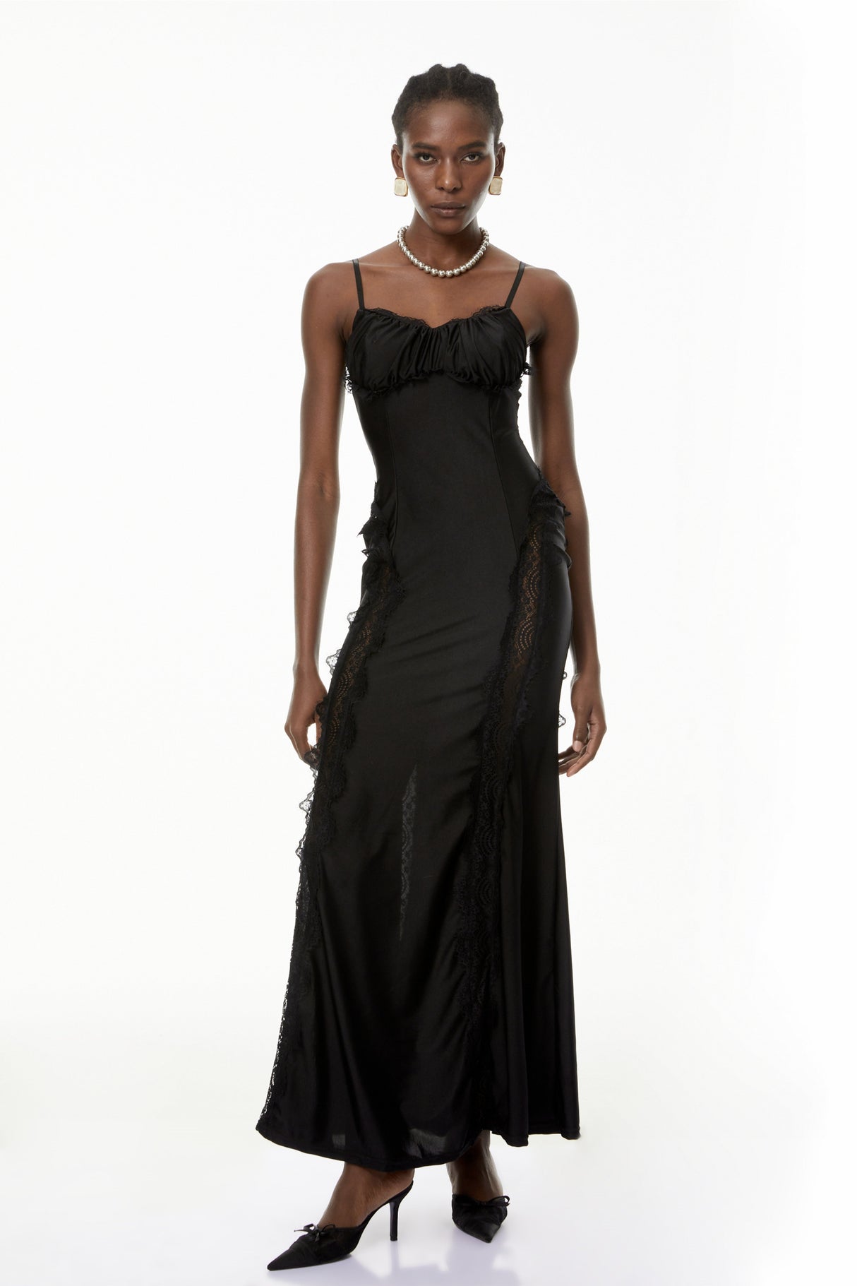 Aurohaya Luminița Black Lace Trim Corset Maxi Dress