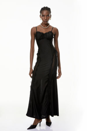 Aurohaya Luminița Black Lace Trim Corset Maxi Dress