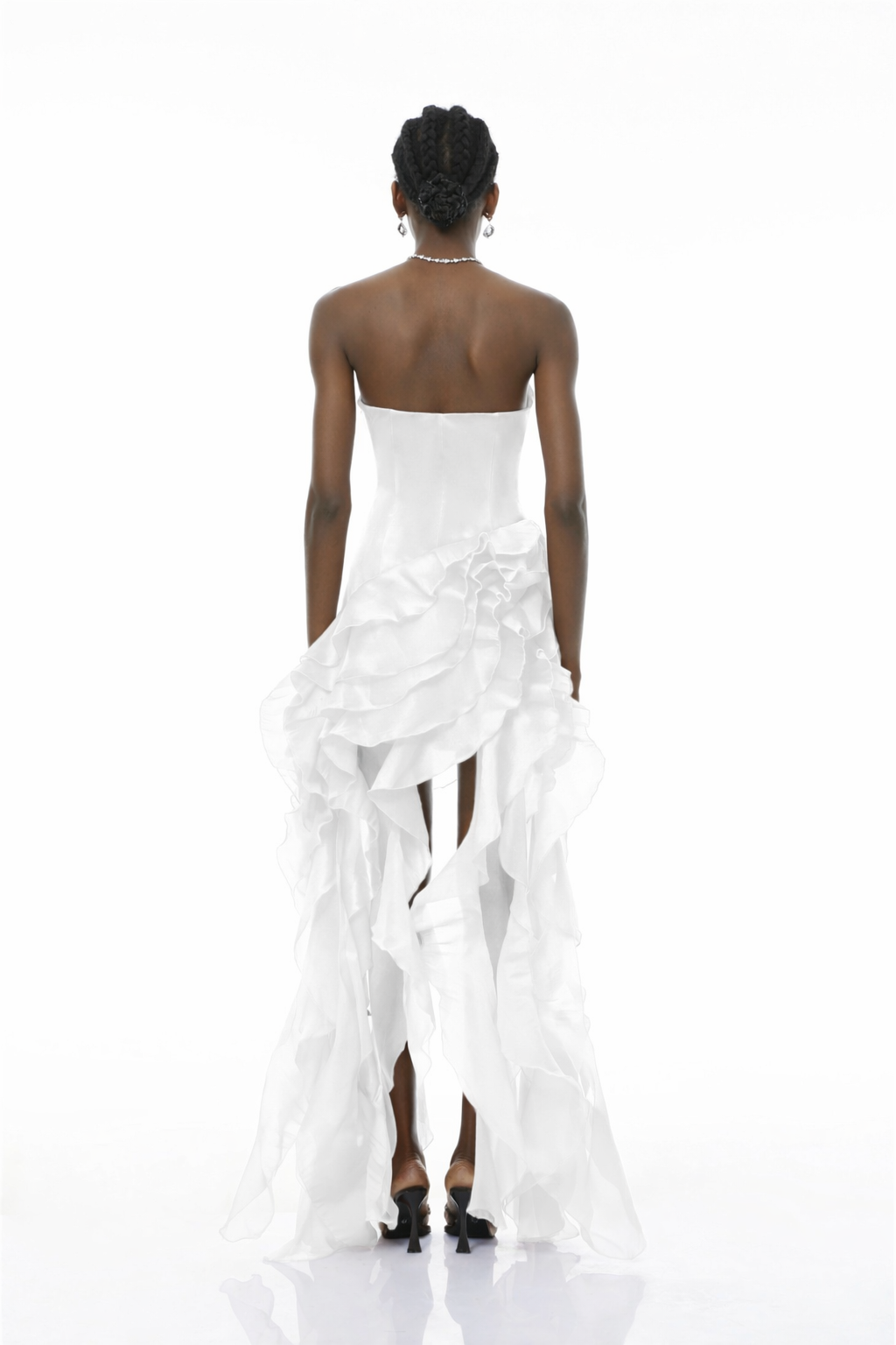 Aurohaya Lunetta White Strapless Ruffled Maxi Dress