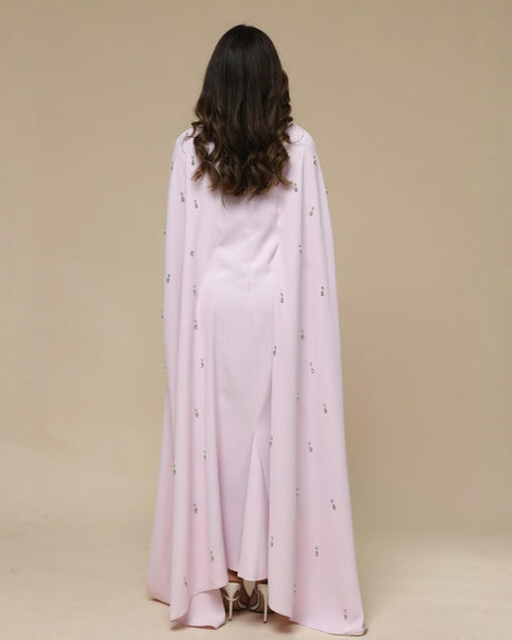 Aurohaya Luxury Pearl & Diamond Maxi Cape Dress