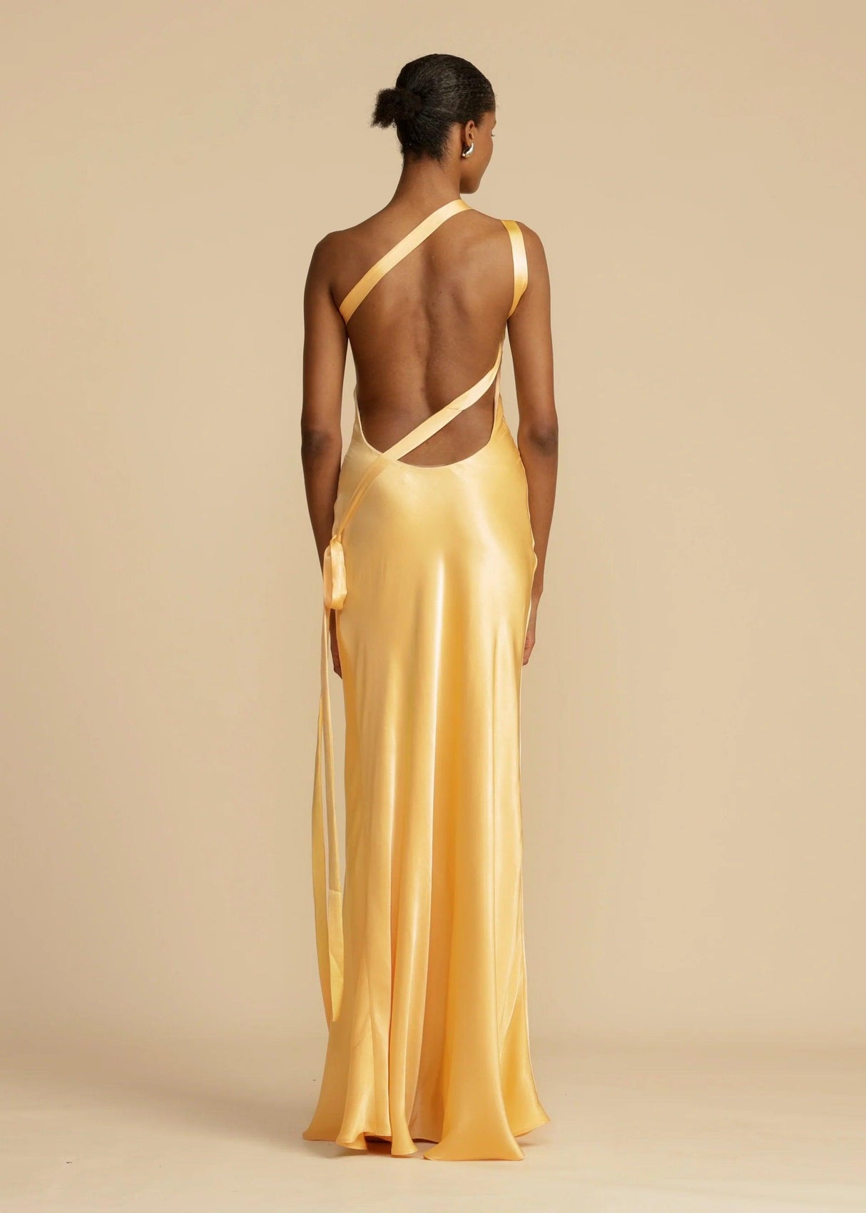 Aurohaya Moonlit Soiree Satin Asymmetrical One Shouder Backless Strap Maxi Dress