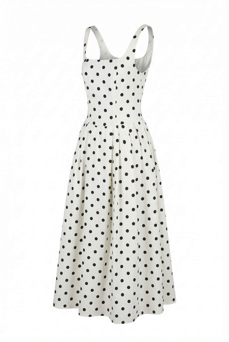 Aurohaya Madeleine Polka Dot Square Neck A-Line Midi Dress