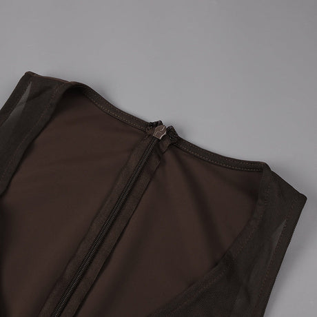 Maelyse Sheer Mesh Corset Midi Dress / Brown