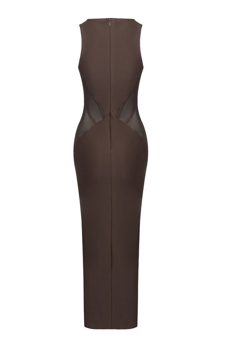 Maelyse Sheer Mesh Corset Midi Dress / Brown
