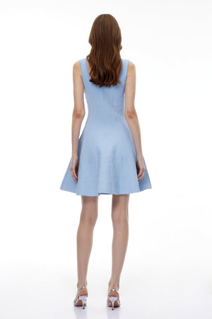Aurohaya Mahtab Blue Beaded Knit Mini Dress