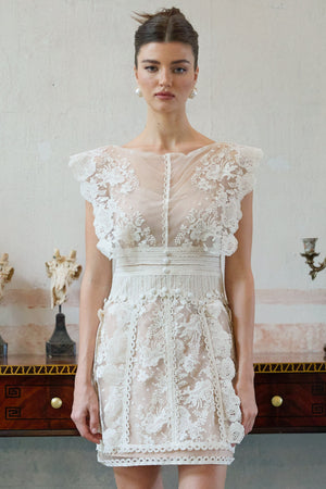 Aurohaya Maïa white floral-embroidered lace mini dress