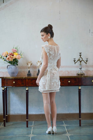 Aurohaya Maïa white floral-embroidered lace mini dress