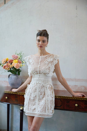 Aurohaya Maïa white floral-embroidered lace mini dress