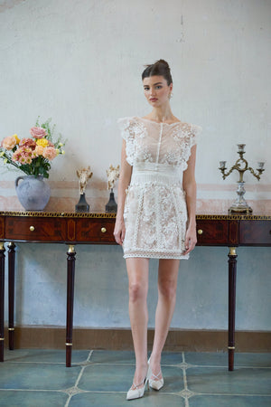 Aurohaya Maïa white floral-embroidered lace mini dress