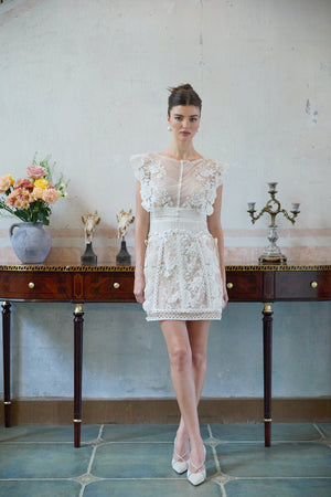 Aurohaya Maïa white floral-embroidered lace mini dress