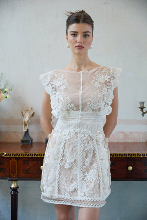 Aurohaya Maïa white floral-embroidered lace mini dress