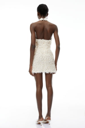 Aurohaya Maite Neutral Halterneck Mini Dress with Fringe