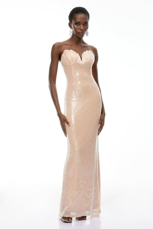 Aurohaya Maitena Champagne Shell Bustier Mermaid Maxi Dress
