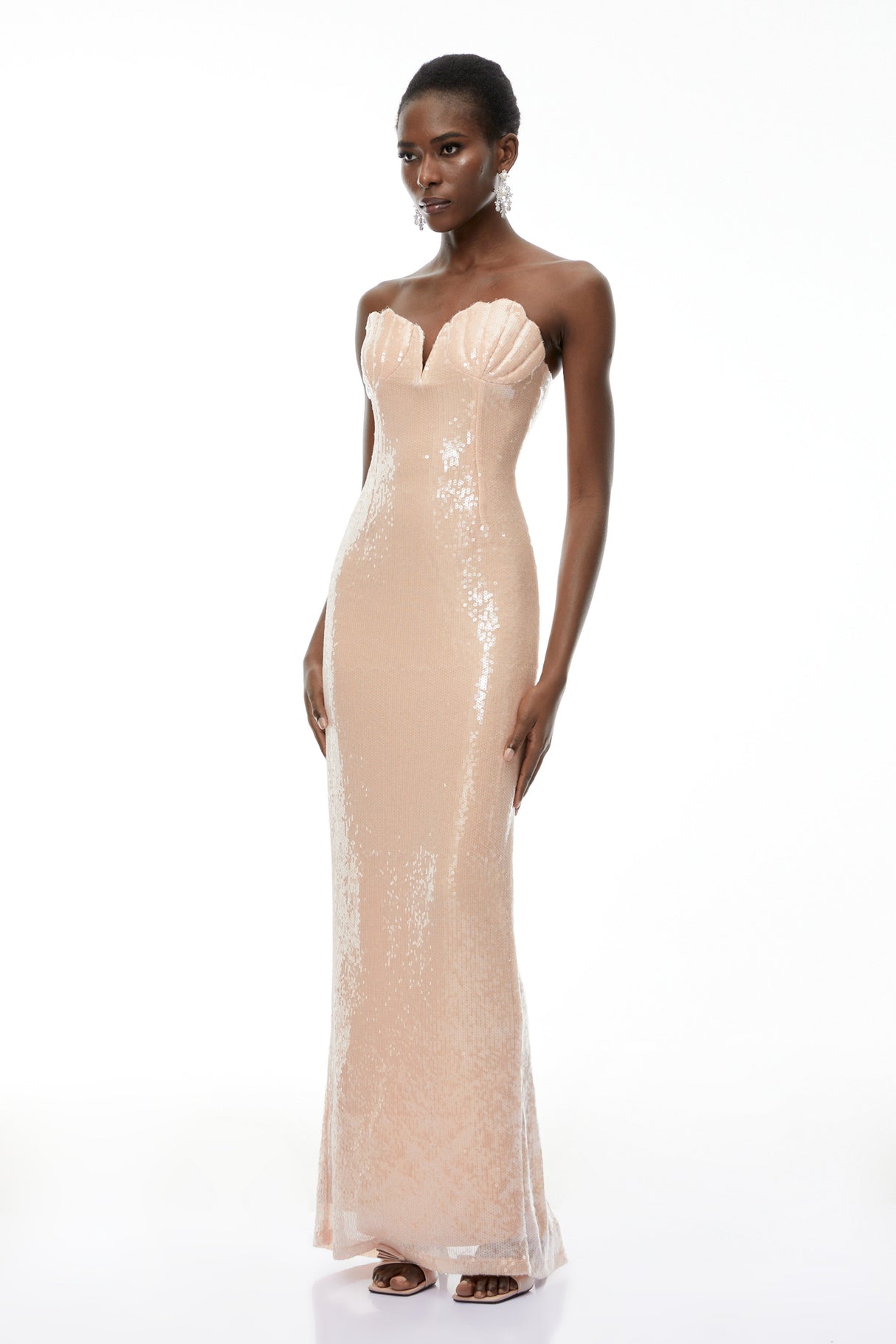 Aurohaya Maitena Champagne Shell Bustier Mermaid Maxi Dress