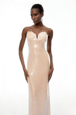 Aurohaya Maitena Champagne Shell Bustier Mermaid Maxi Dress