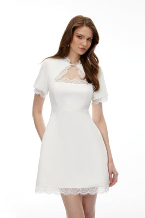 Aurohaya Marcellus White Floral Lace Mini Dress with Cut-Outs