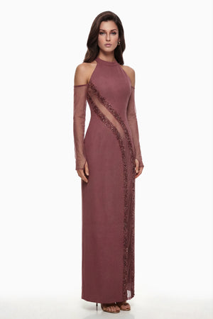 Aurohaya Marenka Dusty Rose Beaded Maxi Dress