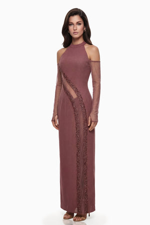 Aurohaya Marenka Dusty Rose Beaded Maxi Dress