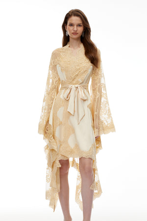 Aurohaya Margalit Neutral Lace Panel Mini Dress