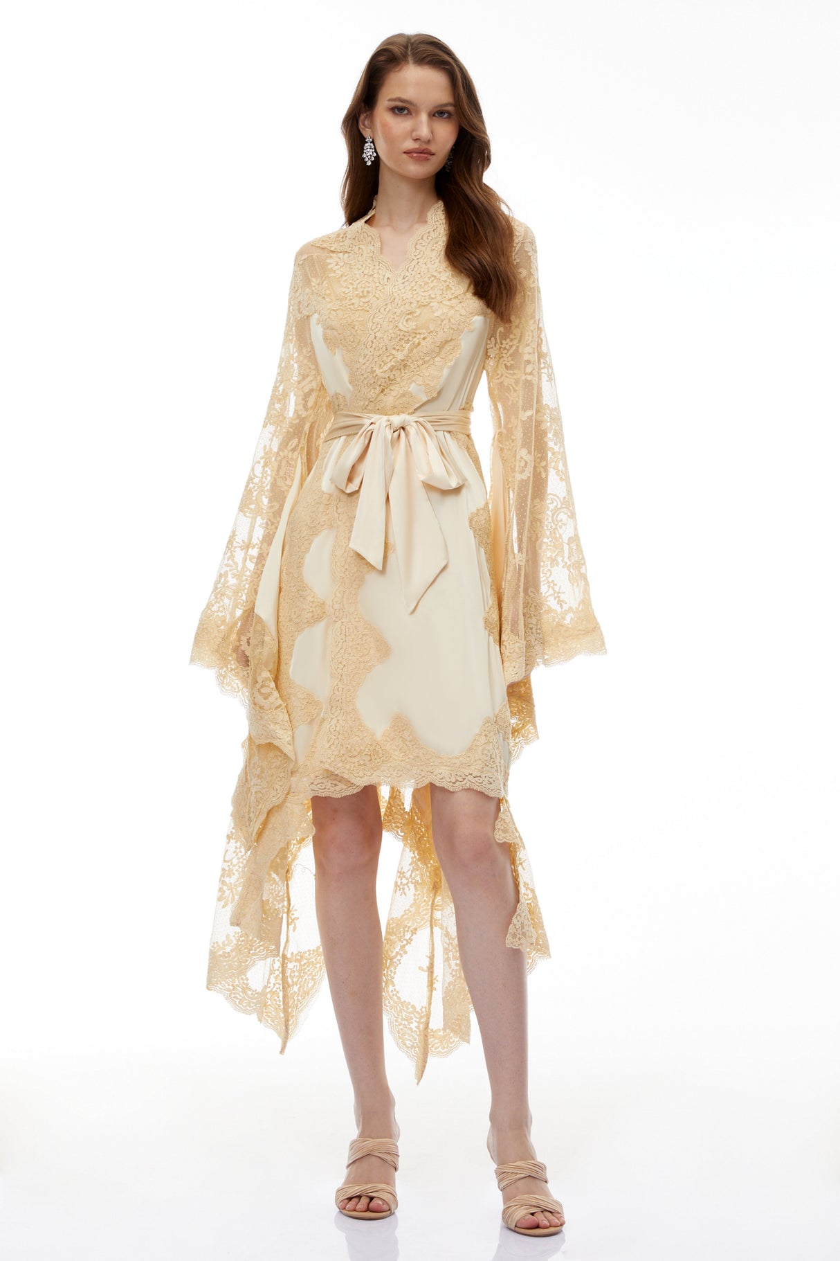 Aurohaya Margalit Neutral Lace Panel Mini Dress