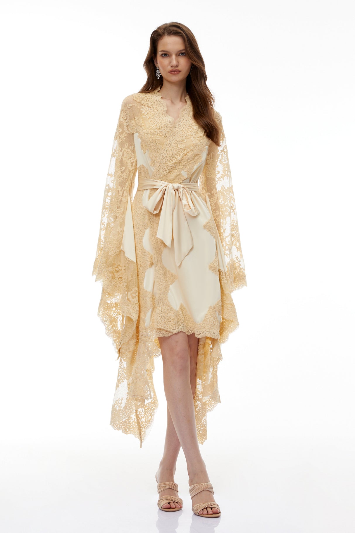 Aurohaya Margalit Neutral Lace Panel Mini Dress