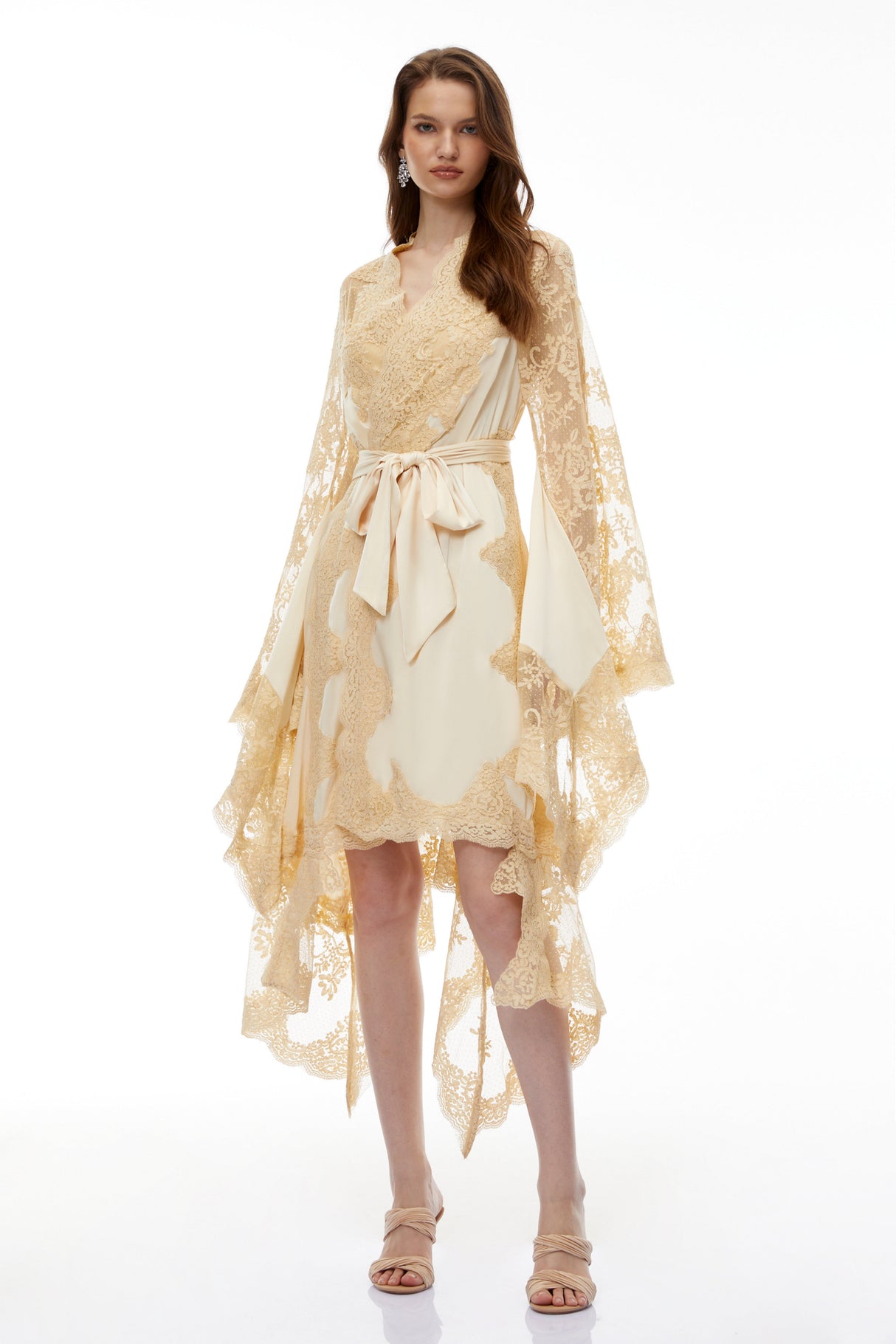 Aurohaya Margalit Neutral Lace Panel Mini Dress