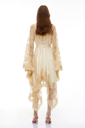 Aurohaya Margalit Neutral Lace Panel Mini Dress