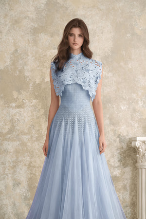 Aurohaya Margaret Blue Floral Crochet Midi Dress