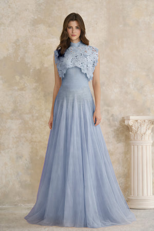 Aurohaya Margaret Blue Floral Crochet Midi Dress