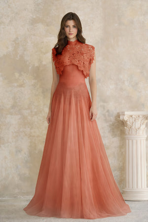 Aurohaya Margaret Orange Floral Crochet Midi Dress