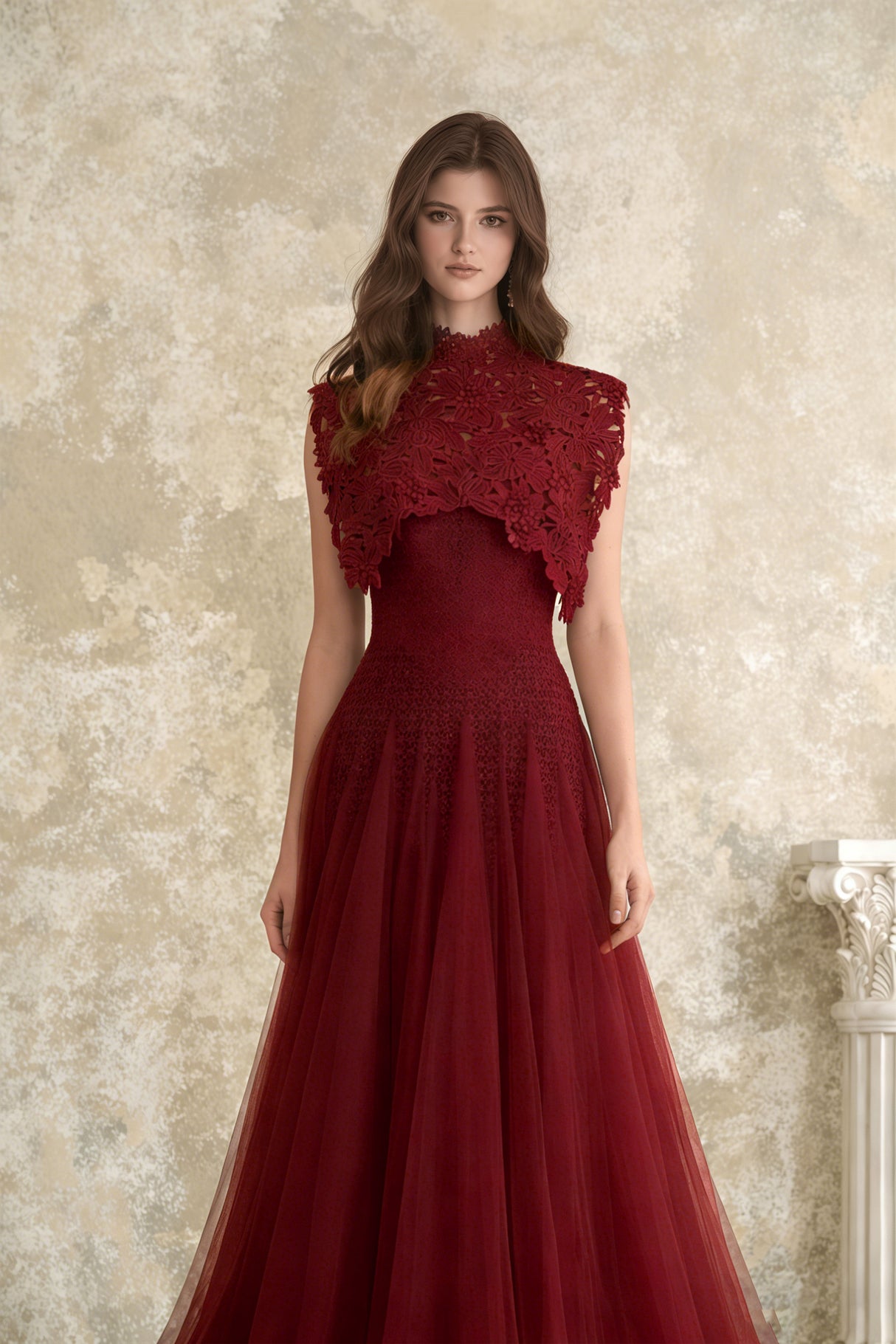 Aurohaya Margaret Red Floral Crochet Midi Dress