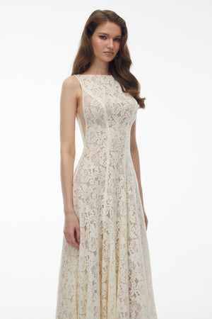 Aurohaya Marhuma White Floral Lace Maxi Dress