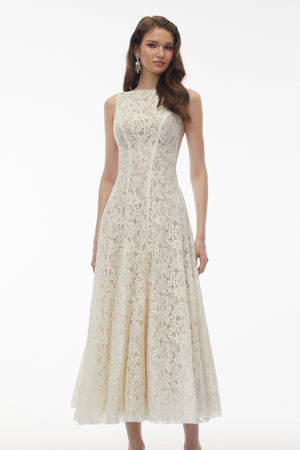 Aurohaya Marhuma White Floral Lace Maxi Dress