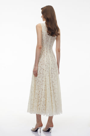 Aurohaya Marhuma White Floral Lace Maxi Dress
