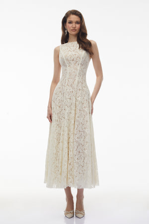Aurohaya Marhuma White Floral Lace Maxi Dress