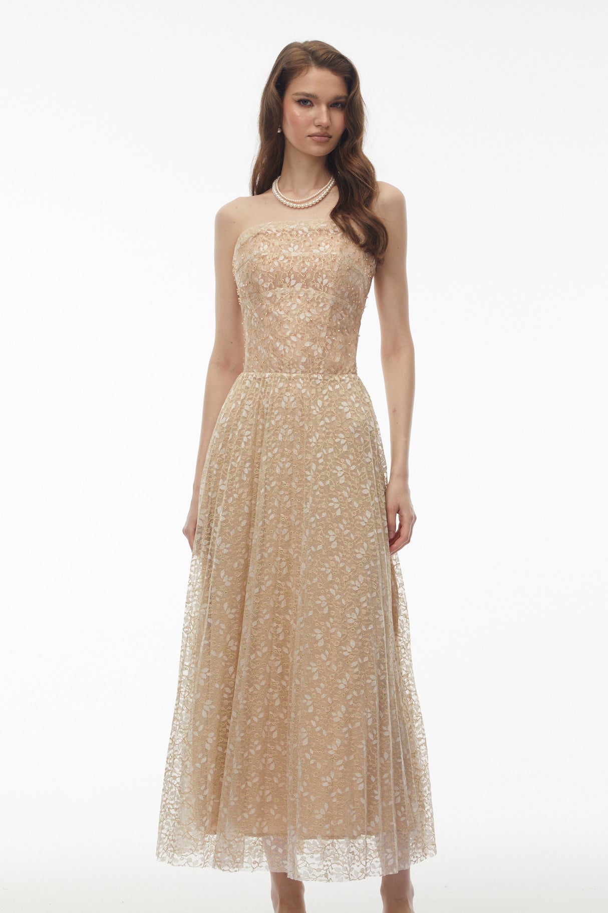 Aurohaya Maria Champagne Sequin Off Shoulder Maxi Dress
