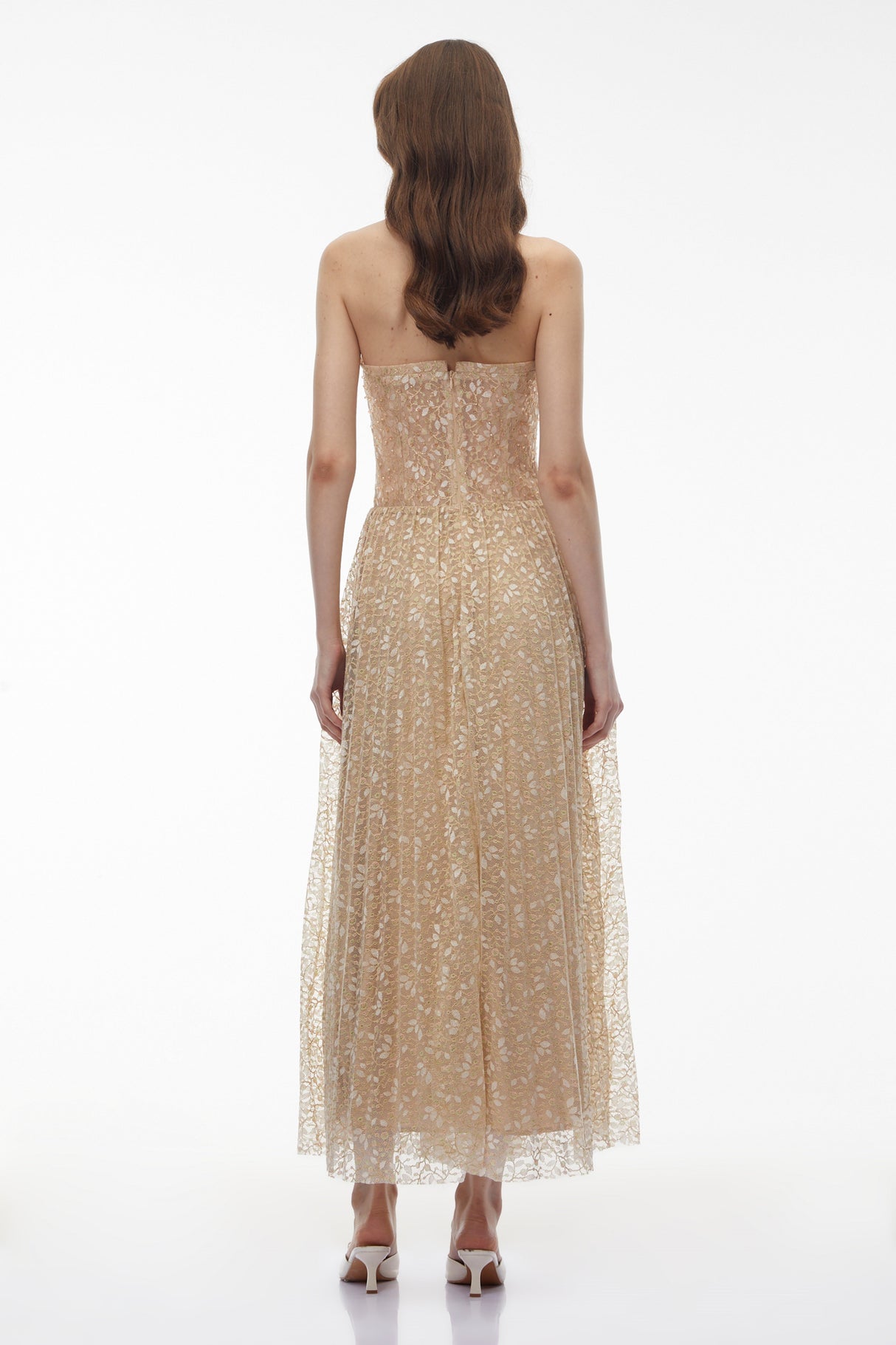Aurohaya Maria Champagne Sequin Off Shoulder Maxi Dress